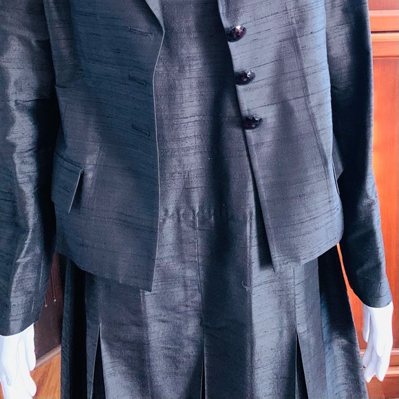 Shiny Black silk Pleated Long Dress With Slits & jacket 2 pc suit EUR 44 US 12 - Picture 13 of 16